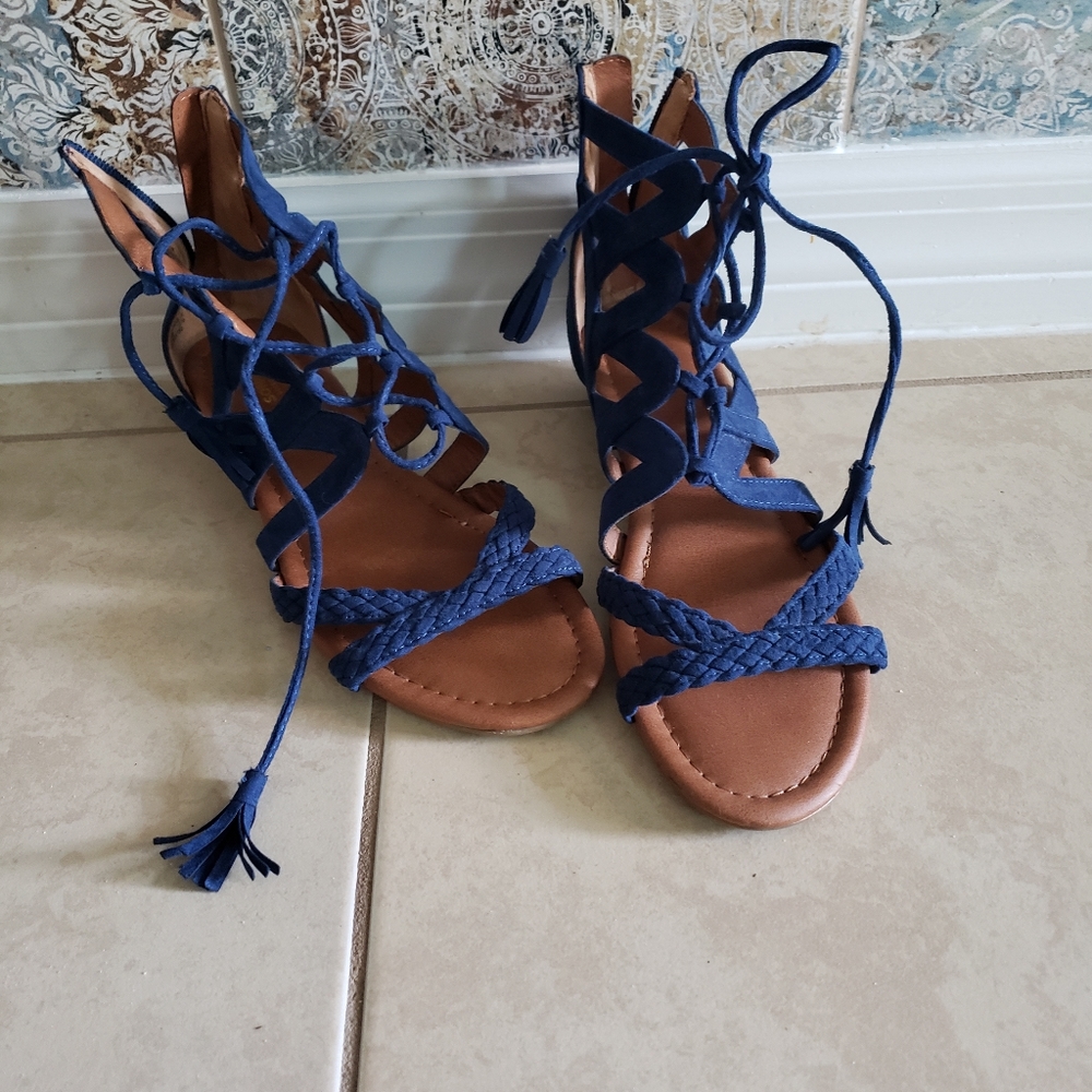 Sonoma cobalt navy blue lace up tie sandals 9.5